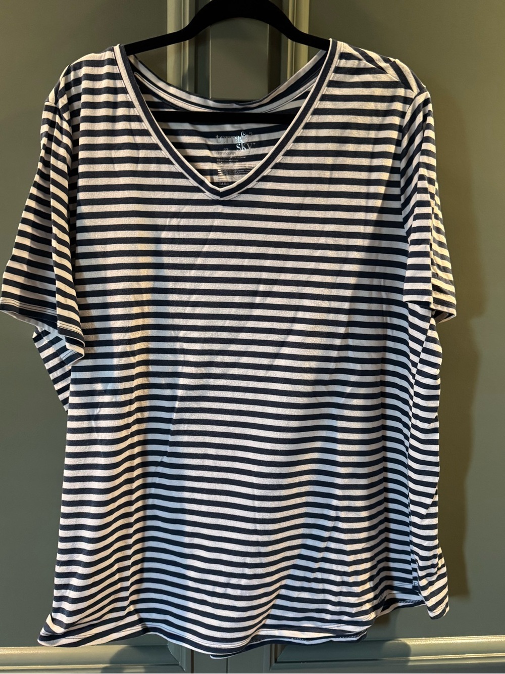 Terra & Sky Navy and White Striped V-Neck Top